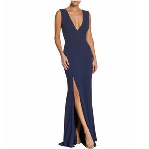 Dress The Population Midnight Blue Sandra Crepe Trumpet Gown Size XS